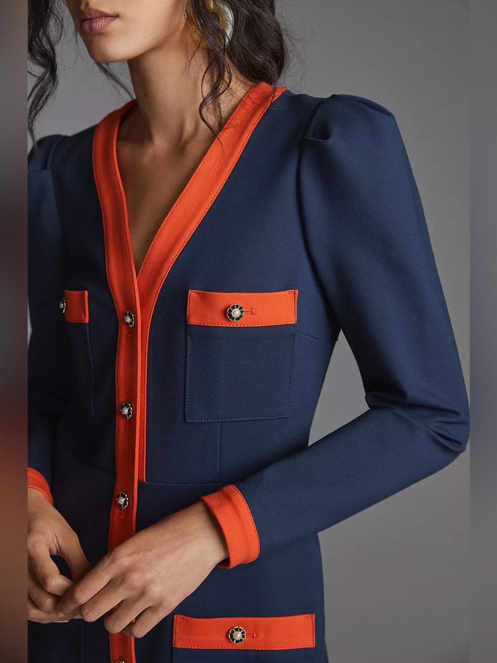 MAEVE Navy and Orange Contrast Trim Knit Dress ๐๐ - Picture 4 of 5